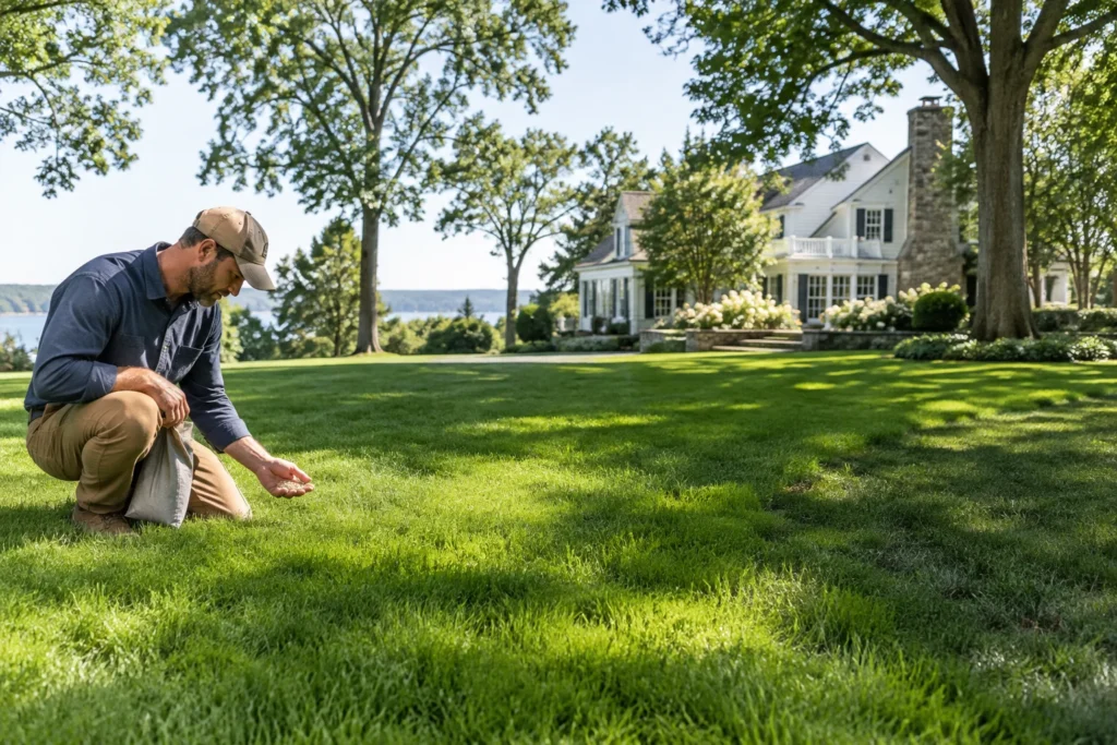 Landscaper choosing grass seed greenwich ct