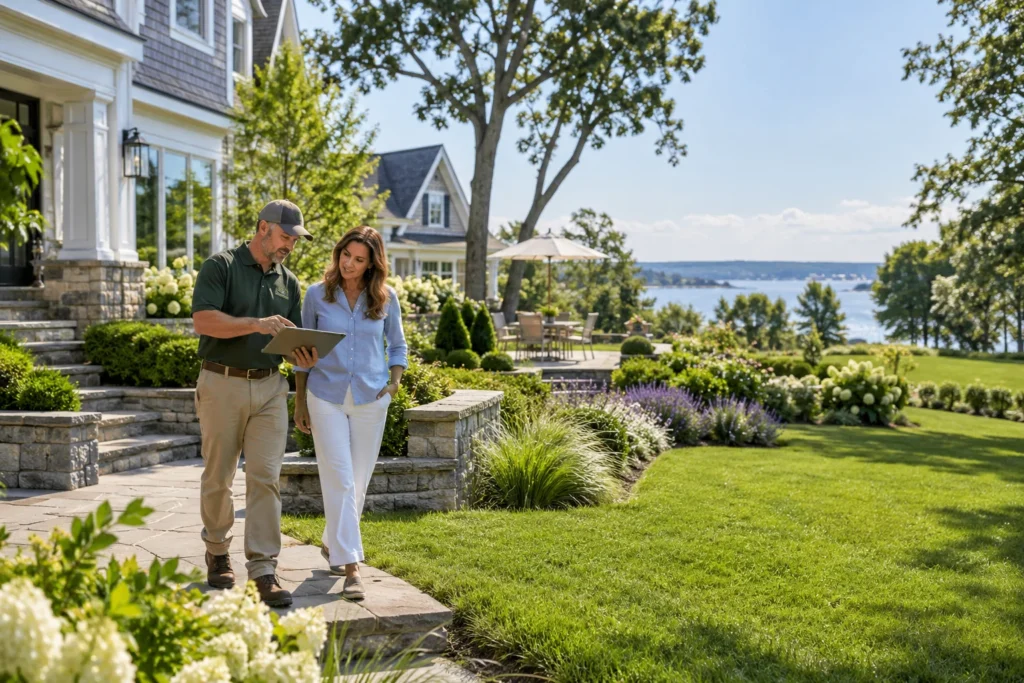 Landscaper with homeowner
